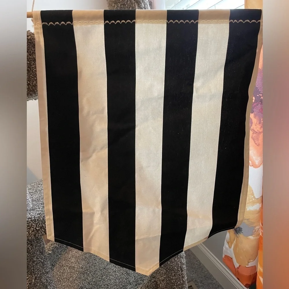Large banner. 14x9. Black and white stripes.